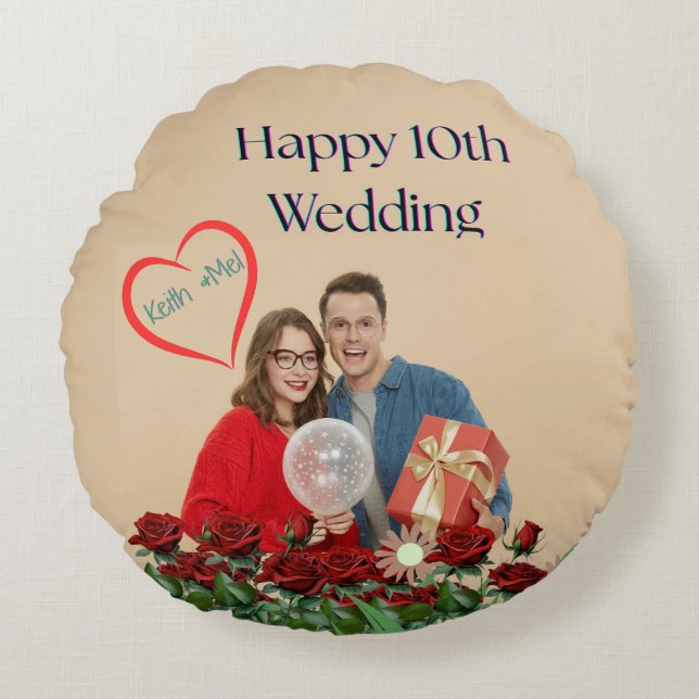 10th Wedding Anniversary Round Pillow (Front)