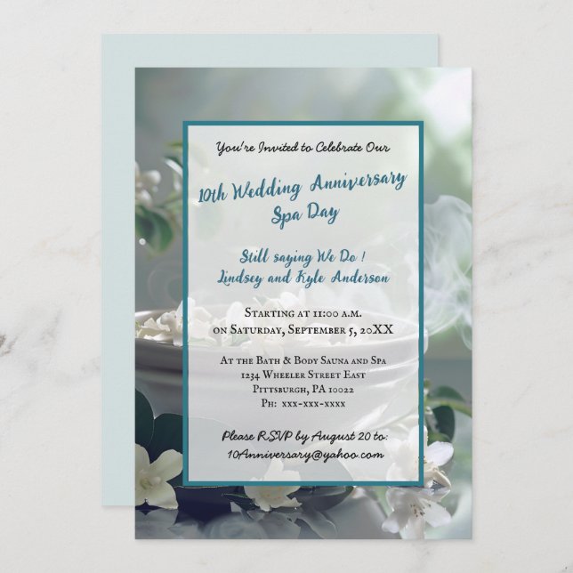 10th Wedding Anniversary Spa Wellness Invitation (Front/Back)