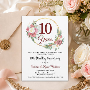 10th Wedding Anniversary Surprise Party Floral Invitation