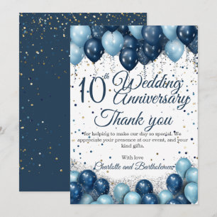 10th Wedding Anniversary Thank You Card