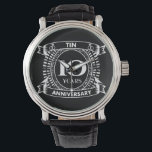 10TH wedding anniversary tin Watch<br><div class="desc">Your tenth wedding anniversary has the traditional gift is tin. This crest style design is a romantic design for couples celebrating 10 years of marriage. If you would like any help customizing this design please contact me, their is an ask this designer button, just below this text. 10th, 10th wedding...</div>