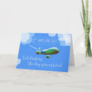 10th Year Airplane Adoption Day Green Airplane Card