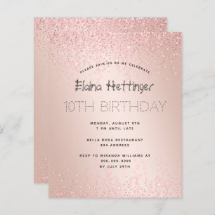 10TH Year Budget Birthday Glitter Rose Gold Metal