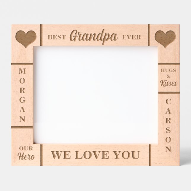 10x8 BEST Grandpa Ever Grandkids Names Etched Frames (Front)