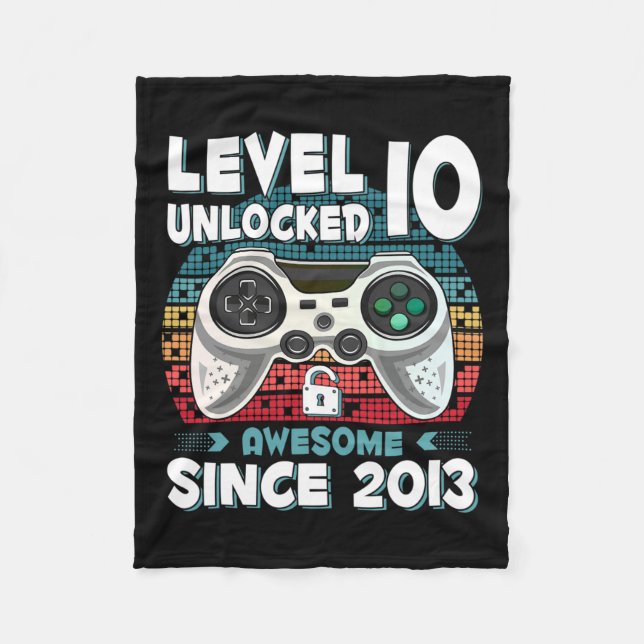 10yr Bday Son Boy Funny Gamer 10th 10 Year Old Bir Fleece Blanket (Front)