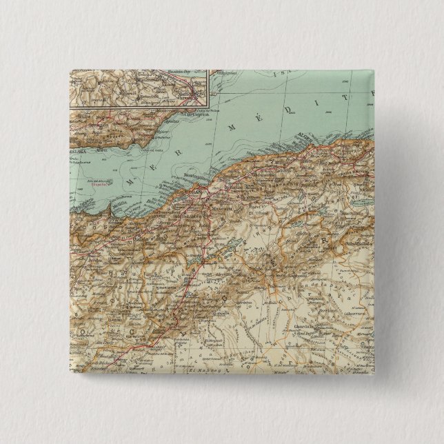 112 Morocco, Algeria, Tunisia 2 Inch Square Button (Front)