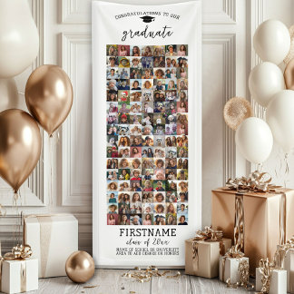 112 Photo Collage Graduation Modern Minimal White Banner
