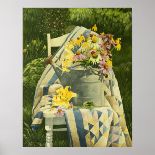 1138 Watering Can on Quilt in Garden Art Print