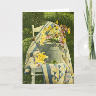 1138 Watering Can on Quilt Mother's Day Card