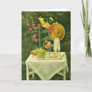 1144 Tea Time in Garden Carte d'anniversaire