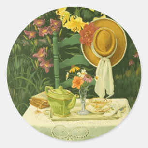 1144 Tea Time in Garden Classic Round Sticker