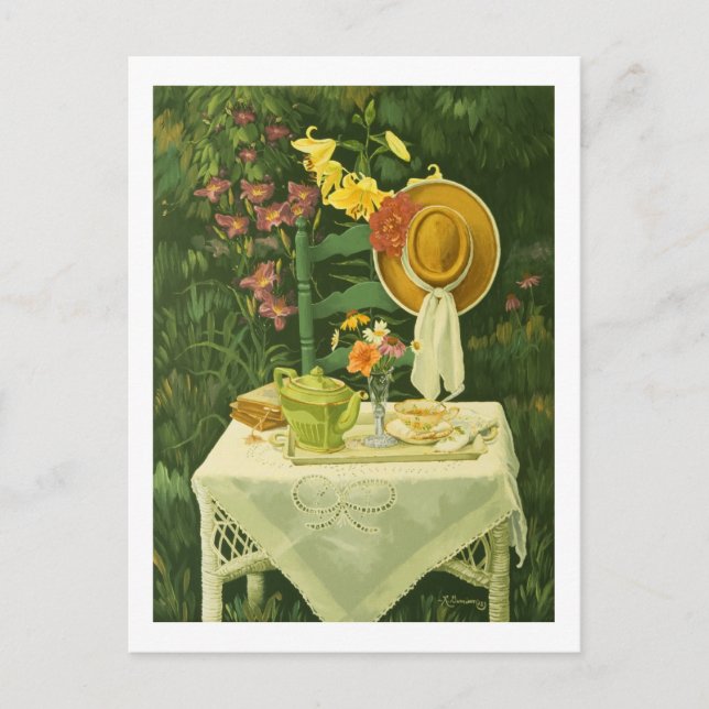 1144 Tea Time in Garden Postcard (Front)