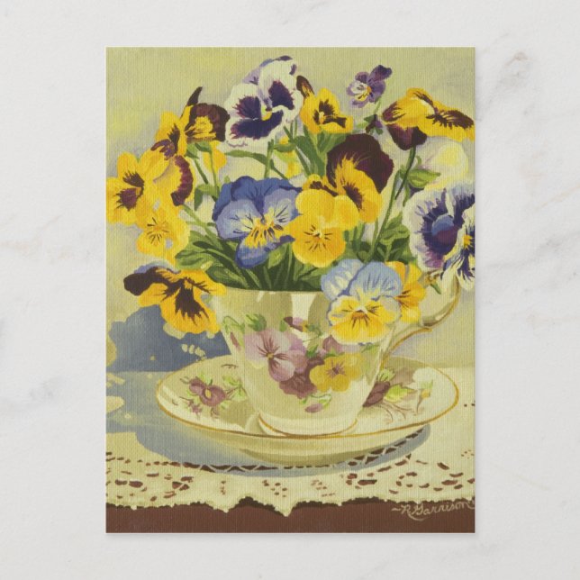 1187 Pansies in Teacup Postcard (Front)