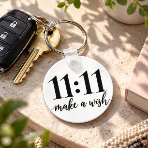 11:11 Make a Wish Minimalist Black and White Keychain