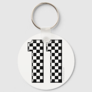 11 chequered auto racing number keychain