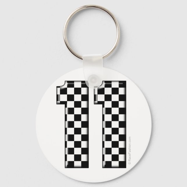 11 chequered auto racing number keychain (Front)