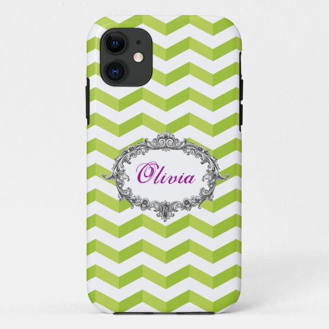 11 Chevrons 3D Vert /Blanc coque iphone ajouter votre (Dos)