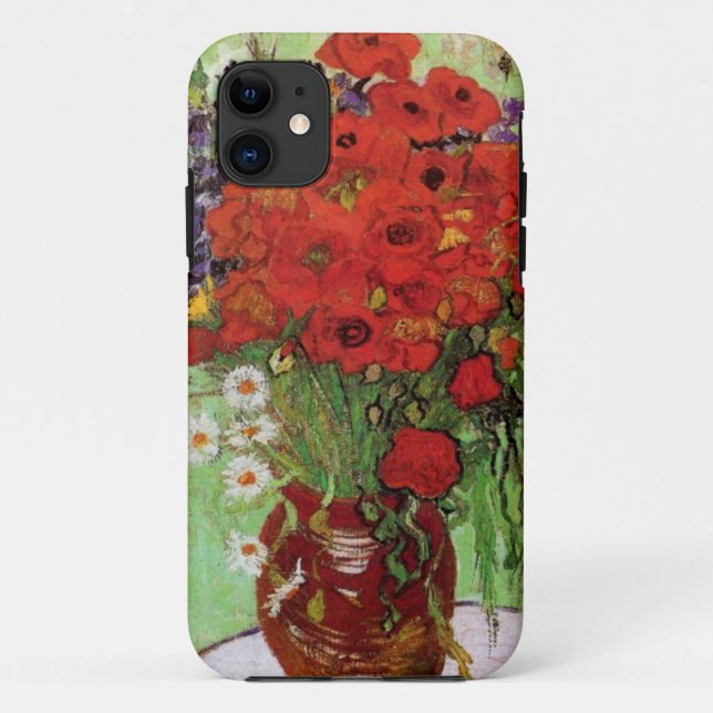 11 Coque iphone rouge de pavots et de marguerites de (Dos)