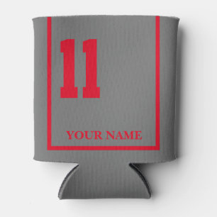 11 Grey with Red Saddle Blanket Style Custom Can Cooler