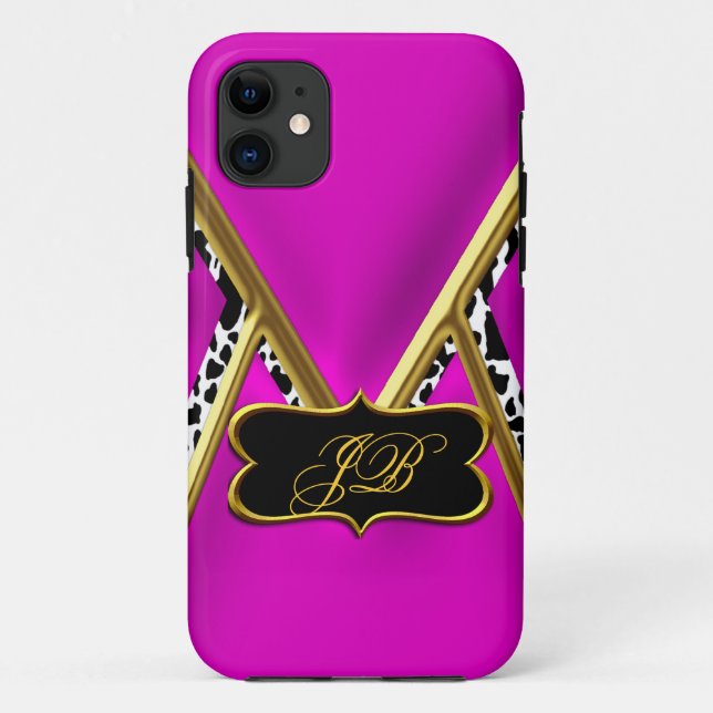 11 iPhone 5 Coque-Mate Coque Hot Pink Gold Noir (Dos)