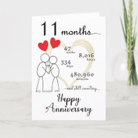 11 Month Anniversary Card with red heart balloons