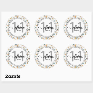 11 Month Milestone Baby Giraffes and Balloons Classic Round Sticker