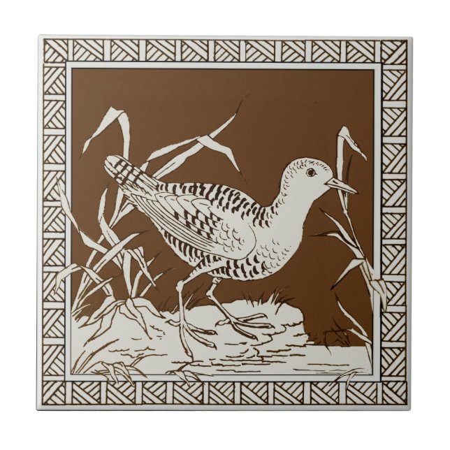 #11 of 12 Repro 1880s Minton Mocha Bird Series Tile (Front)