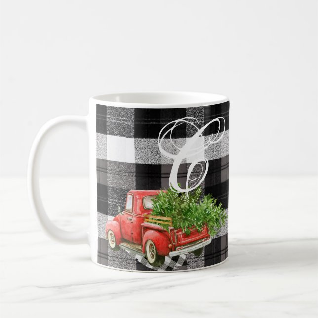  11 Oz. Café Mug XMAS Camion Baffalo Plaid Christa (Gauche)