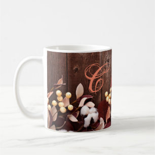 11 Oz. Coffee Mug Cotton Branch on Dark Wood Stem