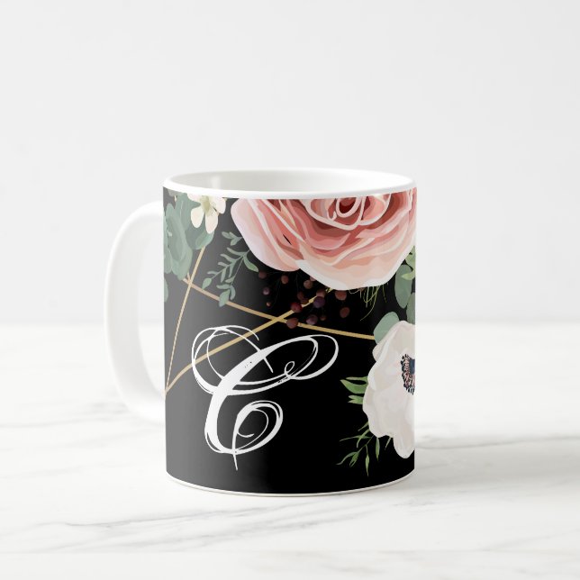11 Oz. Coffee Mug Geometric Garden Rose Black (Front Left)