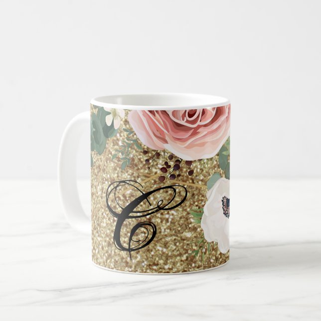 11 Oz. Coffee Mug Geometric Garden Rose Gold Glitt (Front Left)