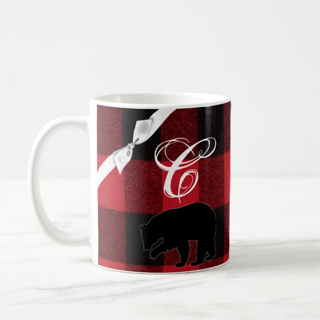 11 Oz. Coffee Mug Red Buffalo Plaid Bear Black (Left)