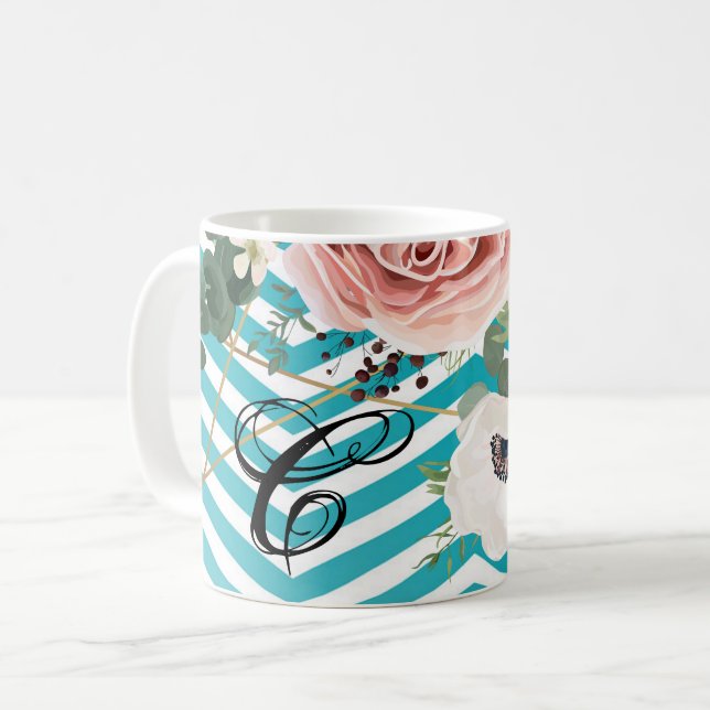 11 Oz. Coffee Mug Rose géométrique Chevron Turquo (Devant gauche)