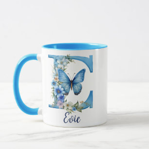 11 oz Mug de café Monogrammé Floral Bleu