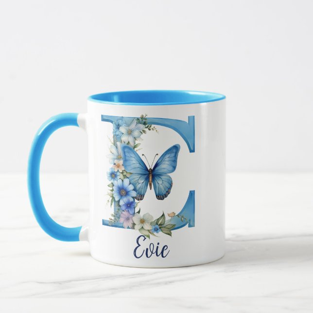 11 oz Mug de café Monogrammé Floral Bleu (Gauche)