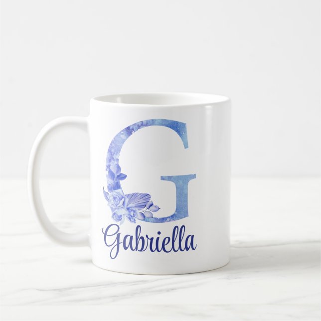 11 oz Mug personnalisé à motif aquarelle bleu et f (Gauche)