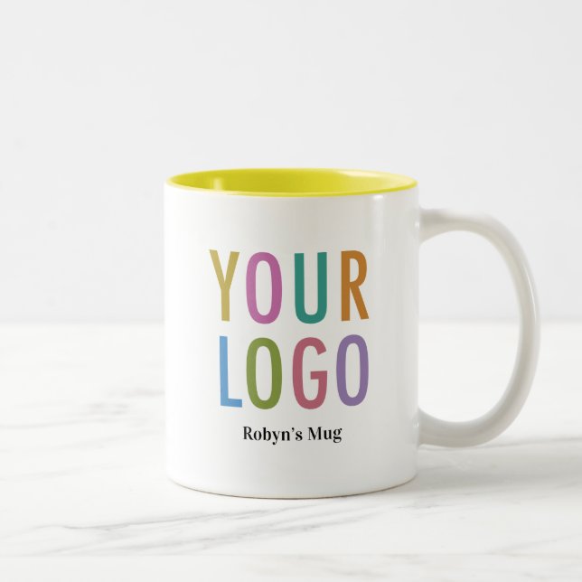 11 oz Yellow Inner Coffee Mug Name & Business Logo (Right)