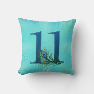 11 Peacock Feather Anniversary Elegant Throw Pillow