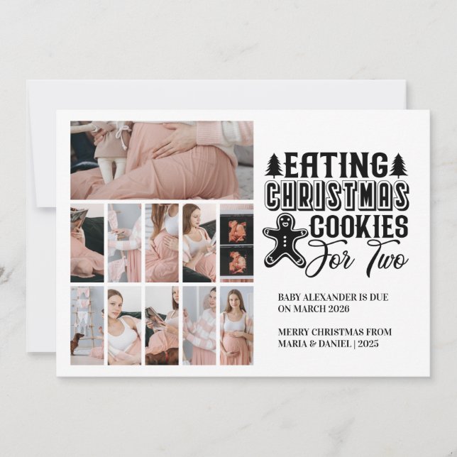 11 Photo Christmas Cookies for 2 Pregnancy  Holiday Card (Front)