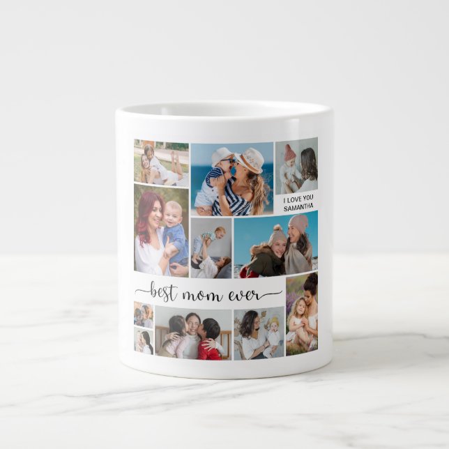 11 Photo Collage Best Mom Ever Large Coffee Mug (Front)