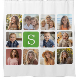 11 Photo Collage - Green White Modern Monogram