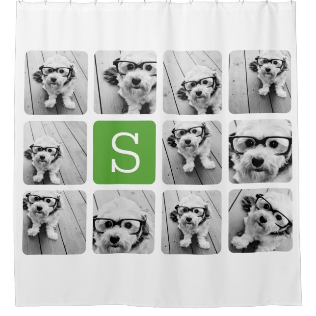 11 Photo Collage - Green White Modern Monogram (Front)