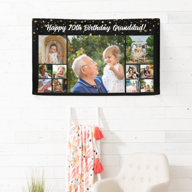 11 Photo Collage happy birthday banner family gold (Insitu)