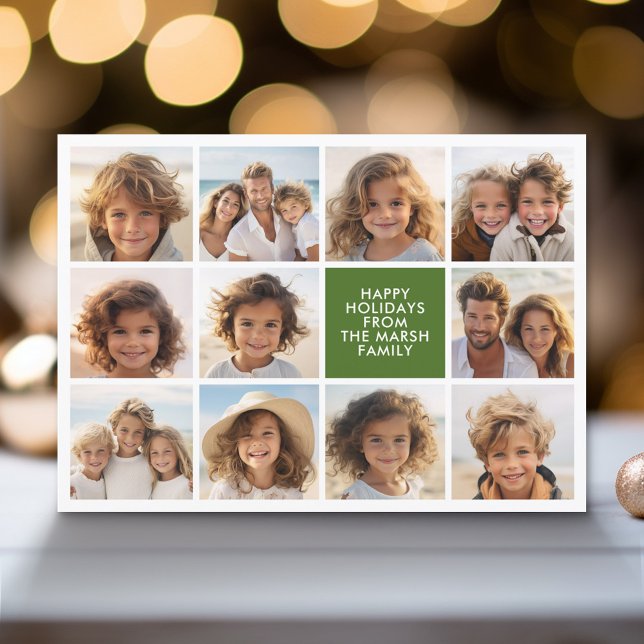 11 Photo Collage - Merry Christmas Retro Stripes Holiday Card (Modern Holiday Greeting Card with a Family Photo)