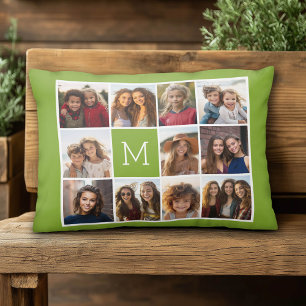 11 Photo Collage - Minimal Grid with Text Accent Pillow