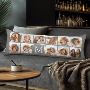 11 Photo Collage - Minimal Grid with Text Body Pillow