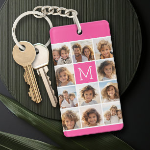 11 Photo Collage - Minimal Grid with Text Keychain