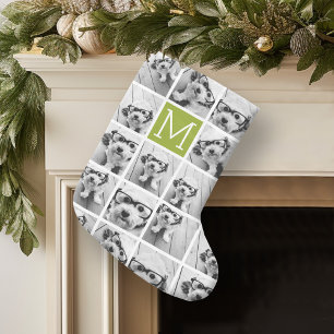 11 Photo Collage - Minimal Grid with Text Large Christmas Stocking