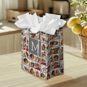 11 Photo Collage - Minimal Grid with Text Medium Gift Bag