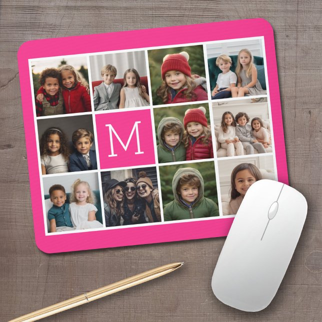 11 Photo Collage - Minimal Grid with Text Mouse Pad (Personalized mouse pad with your photos and text)